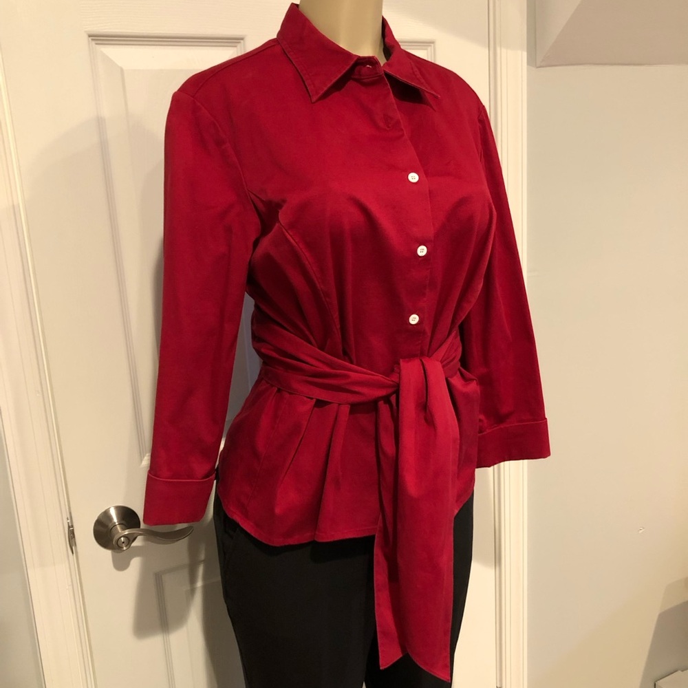Anne Klein Tie Waist Cotton Blouse Size 14